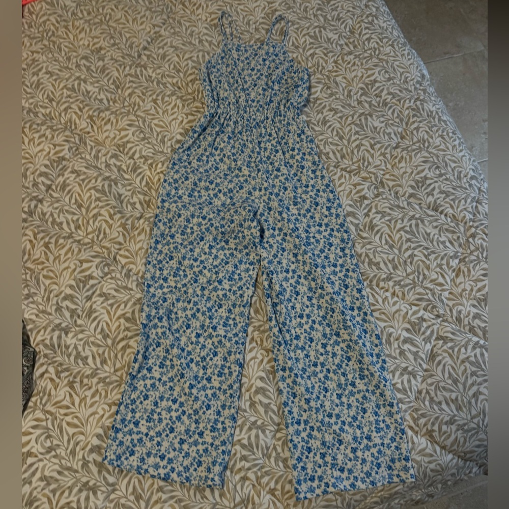 Zara Blue Floral Jumpsuit with Relaxed Fit